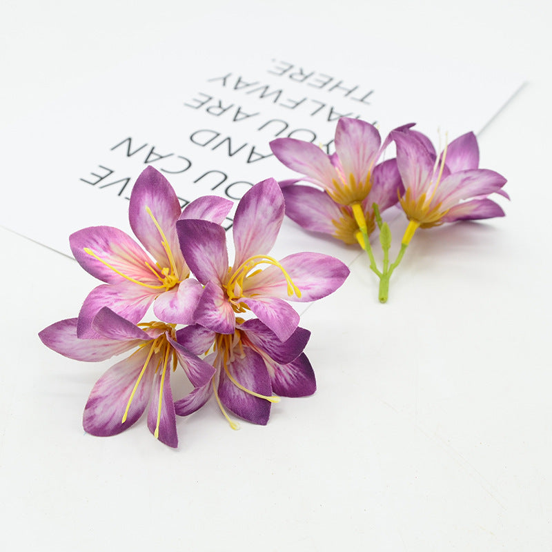 Artificial Silk Bauhinia Flower Clusters, 3-Pack, 5" Long, Perfect for DIY Crafts, Wedding Decor, and Gift Packaging