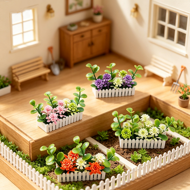 Miniature White Picket Fence with Realistic Flowers, Dollhouse Garden Decor, DIY Miniature Scenery Accessory, 6cm Tall