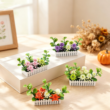 Miniature White Picket Fence with Realistic Flowers, Dollhouse Garden Decor, DIY Miniature Scenery Accessory, 6cm Tall