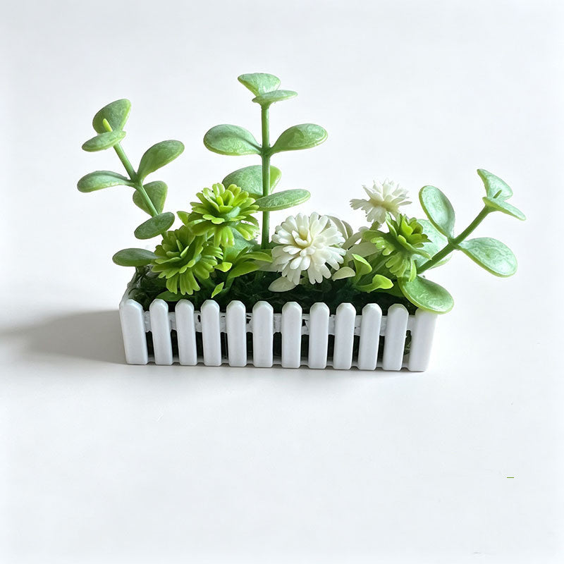 Miniature White Picket Fence with Realistic Flowers, Dollhouse Garden Decor, DIY Miniature Scenery Accessory, 6cm Tall