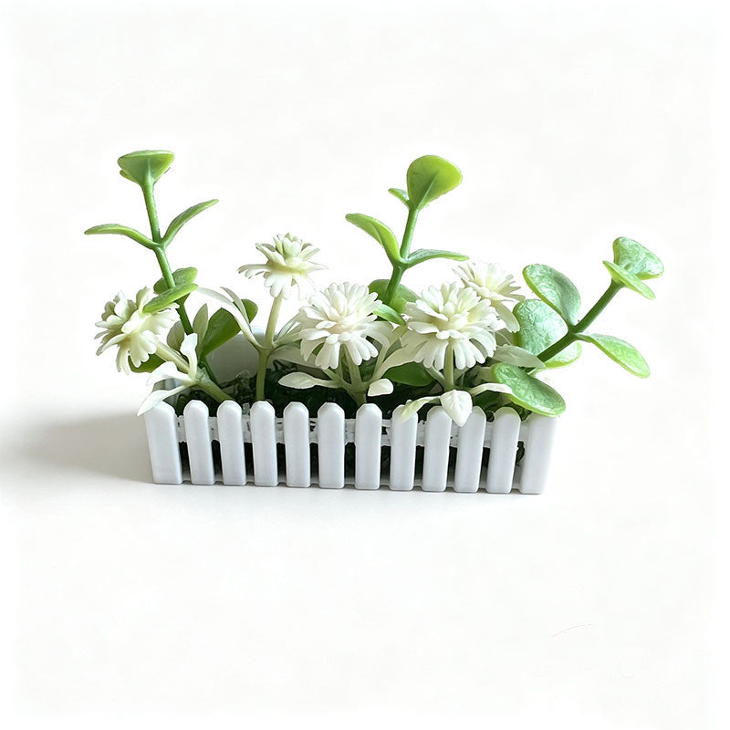 Miniature White Picket Fence with Realistic Flowers, Dollhouse Garden Decor, DIY Miniature Scenery Accessory, 6cm Tall