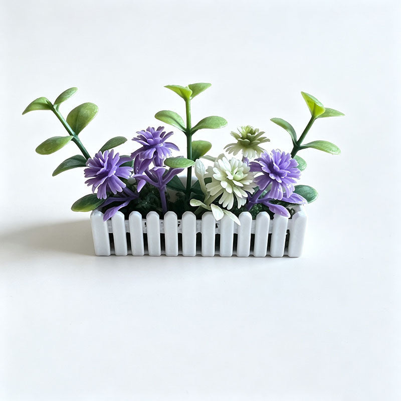 Miniature White Picket Fence with Realistic Flowers, Dollhouse Garden Decor, DIY Miniature Scenery Accessory, 6cm Tall