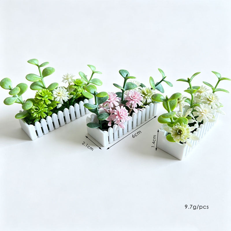 Miniature White Picket Fence with Realistic Flowers, Dollhouse Garden Decor, DIY Miniature Scenery Accessory, 6cm Tall