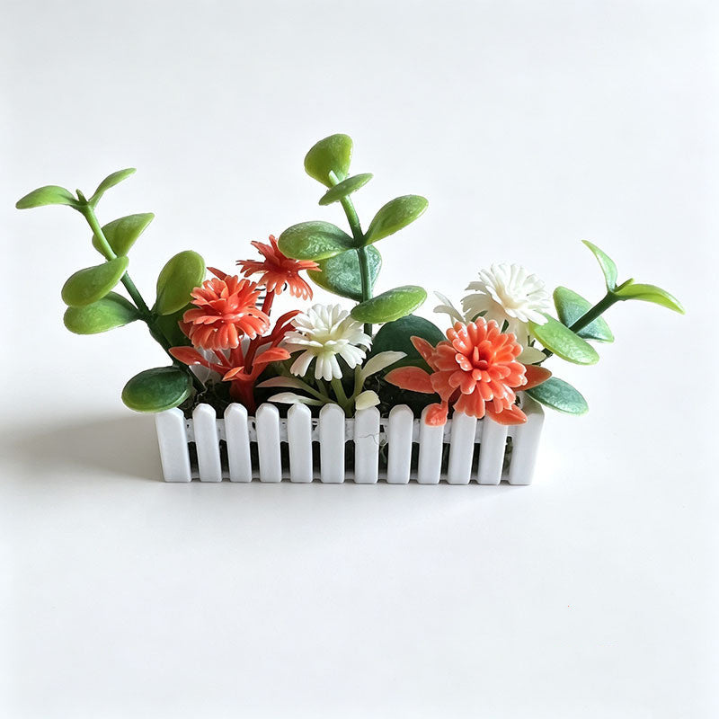 Miniature White Picket Fence with Realistic Flowers, Dollhouse Garden Decor, DIY Miniature Scenery Accessory, 6cm Tall