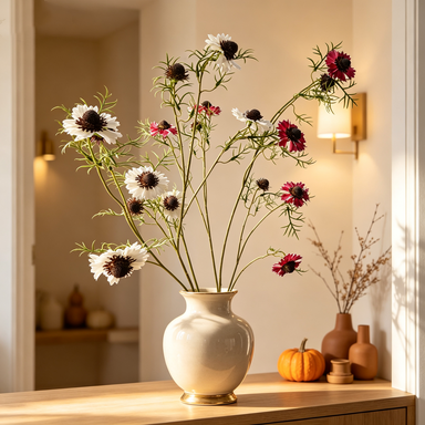 Cosmos Flower Bush, 46" Tall Silk Persian Chrysanthemum, Rustic Floral Arrangement for Weddings, Home Decor