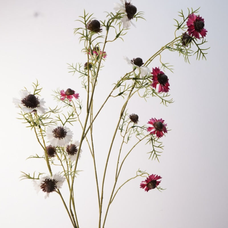 Cosmos Flower Bush, 46" Tall Silk Persian Chrysanthemum, Rustic Floral Arrangement for Weddings, Home Decor