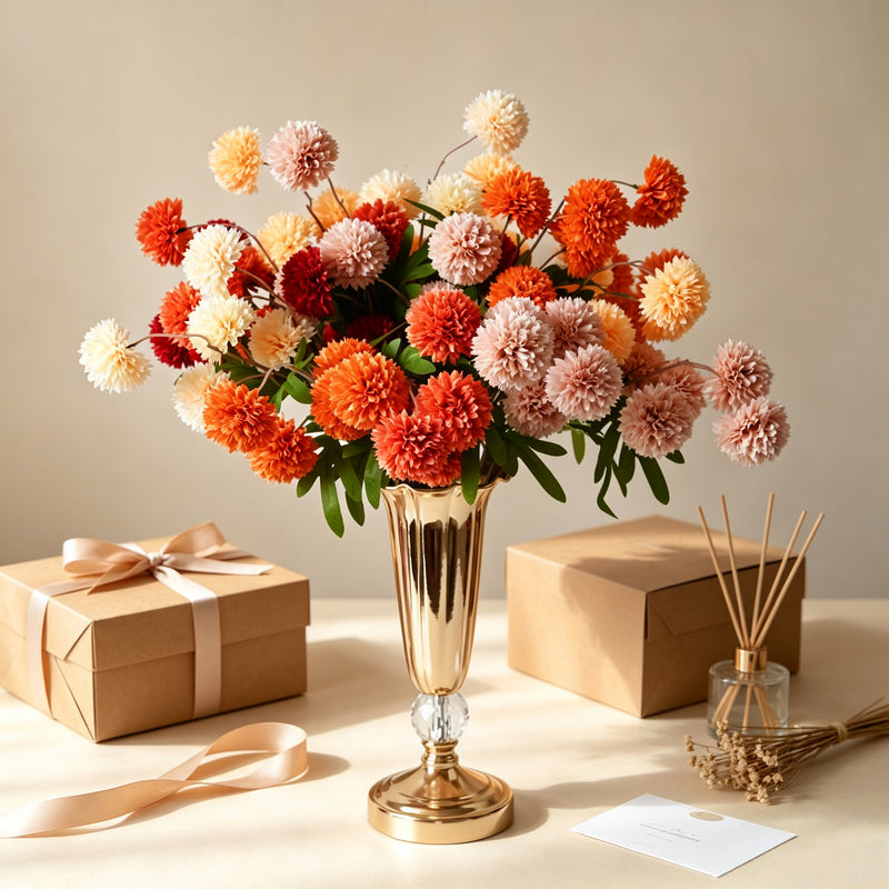 Artificial Chrysanthemum Bush, 20" Tall, Silk Flowers for Wedding Aisle Decor, Home Arrangements, 5 Blooms