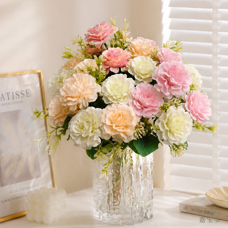 Artificial Peony Bush, 13" Tall, 7 Blooms, Wedding Bouquet, Home Decor, Indoor Arrangement