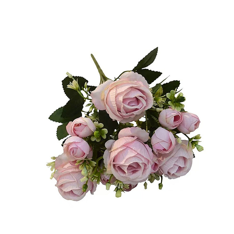 Sweetheart Rose Bush, 13" Tall, 7 Blooms, Artificial Silk Flowers for Weddings, Events, and Home Decor