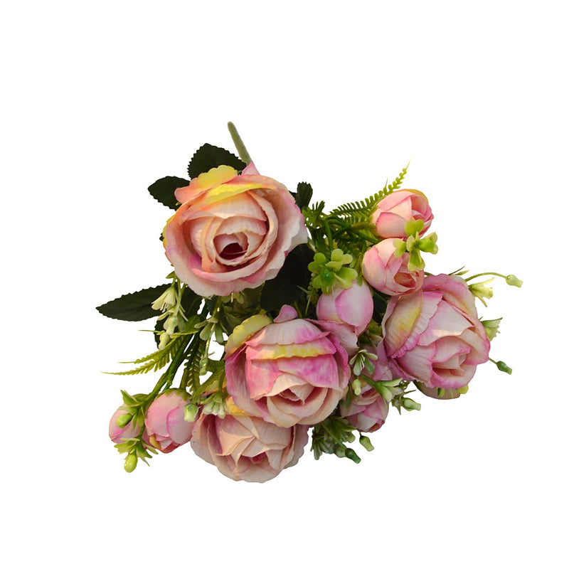 Sweetheart Rose Bush, 13" Tall, 7 Blooms, Artificial Silk Flowers for Weddings, Events, and Home Decor