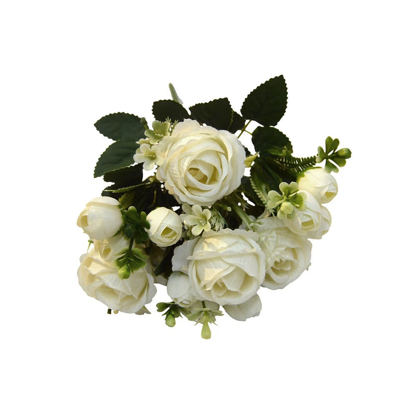 Sweetheart Rose Bush, 13" Tall, 7 Blooms, Artificial Silk Flowers for Weddings, Events, and Home Decor