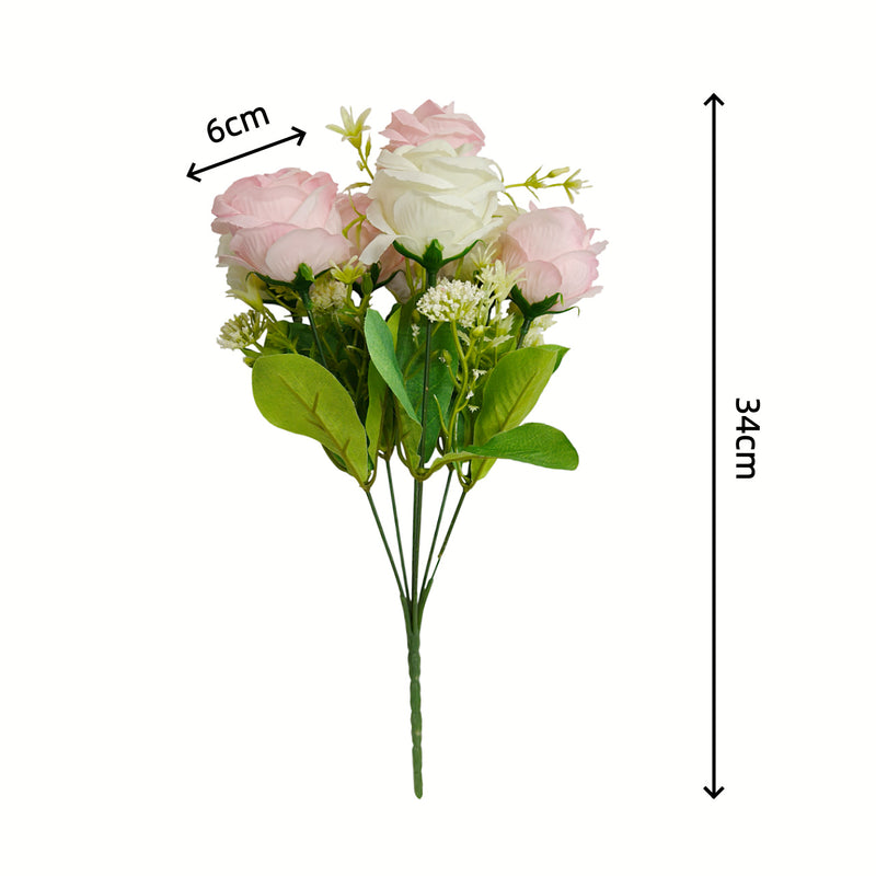 Sweetheart Rose Bush, 13" Tall, 7 Blooms, Artificial Silk Flowers for Weddings, Events, and Home Decor