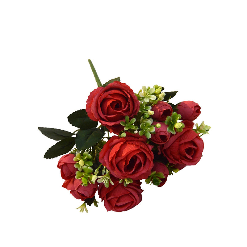 Sweetheart Rose Bush, 13" Tall, 7 Blooms, Artificial Silk Flowers for Weddings, Events, and Home Decor