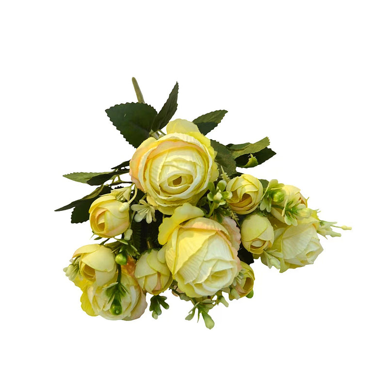 Sweetheart Rose Bush, 13" Tall, 7 Blooms, Artificial Silk Flowers for Weddings, Events, and Home Decor