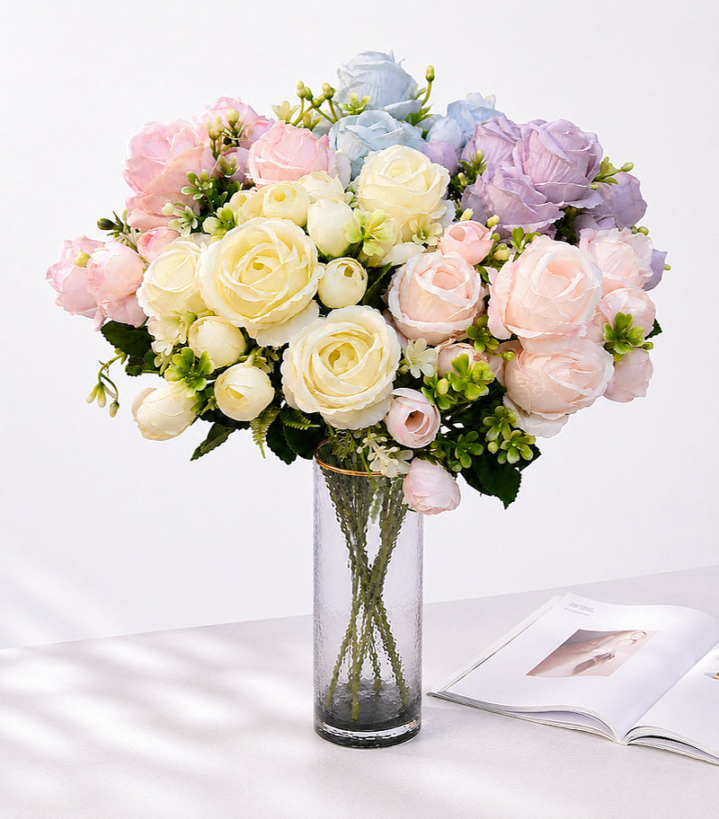 Sweetheart Rose Bush, 13" Tall, 7 Blooms, Artificial Silk Flowers for Weddings, Events, and Home Decor