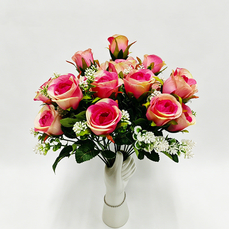 Artificial Rose Bush, 13" Tall with 6 Blooms, Realistic Silk Roses for Home Decor, Wedding Centerpieces, Hotel Floral Arrangements