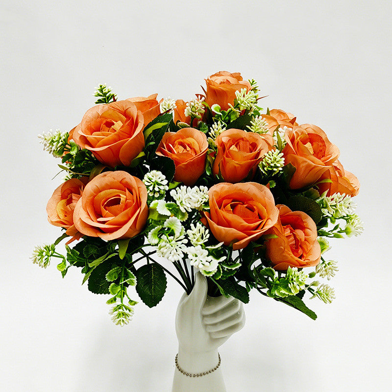 Artificial Rose Bush, 13" Tall with 6 Blooms, Realistic Silk Roses for Home Decor, Wedding Centerpieces, Hotel Floral Arrangements