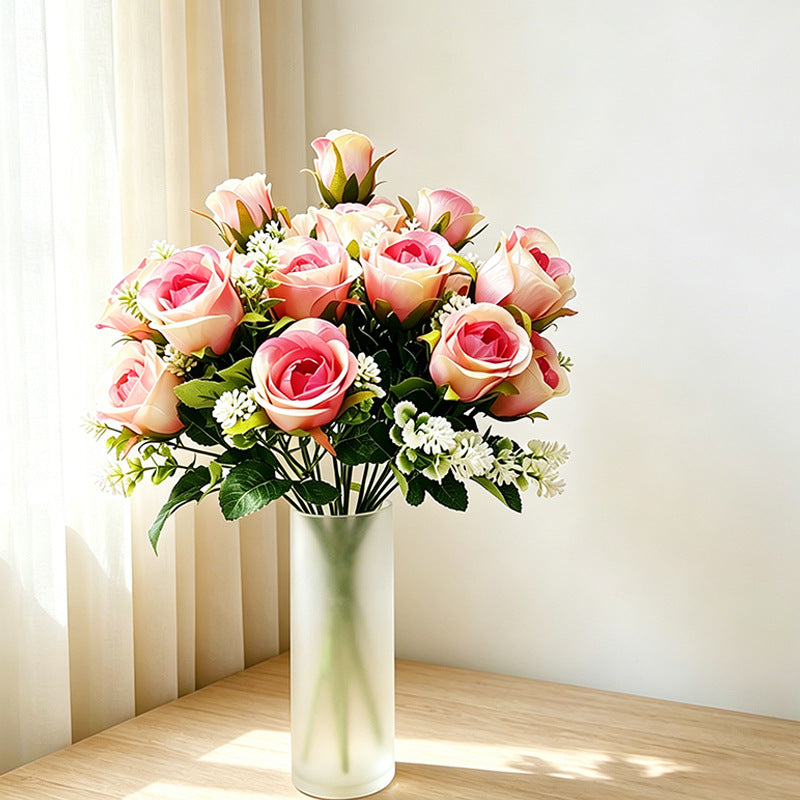 Artificial Rose Bush, 13" Tall with 6 Blooms, Realistic Silk Roses for Home Decor, Wedding Centerpieces, Hotel Floral Arrangements