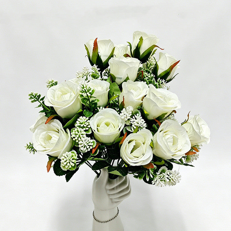 Artificial Rose Bush, 13" Tall with 6 Blooms, Realistic Silk Roses for Home Decor, Wedding Centerpieces, Hotel Floral Arrangements
