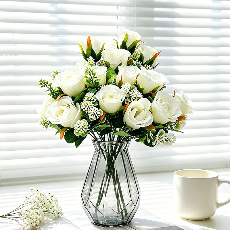 Artificial Rose Bush, 13" Tall with 6 Blooms, Realistic Silk Roses for Home Decor, Wedding Centerpieces, Hotel Floral Arrangements