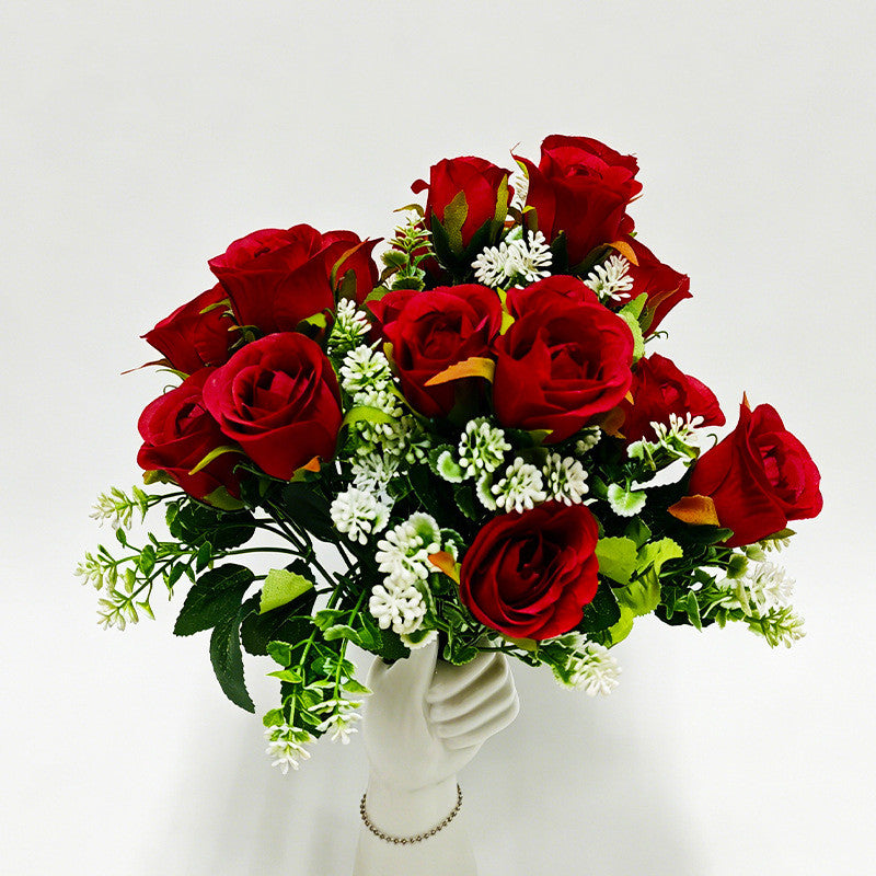 Artificial Rose Bush, 13" Tall with 6 Blooms, Realistic Silk Roses for Home Decor, Wedding Centerpieces, Hotel Floral Arrangements