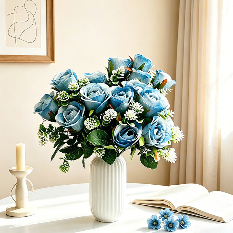Artificial Rose Bush, 13" Tall with 6 Blooms, Realistic Silk Roses for Home Decor, Wedding Centerpieces, Hotel Floral Arrangements