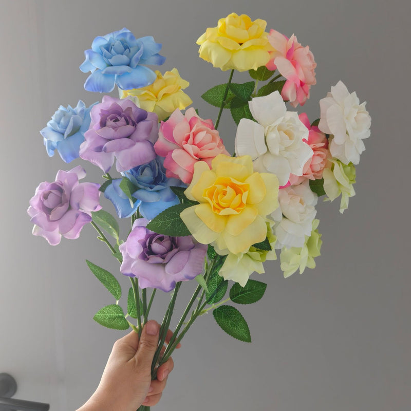 3-Petal Silk Rose Bush, 24" Tall, Artificial Flowers for Weddings, Home Decor, and Events