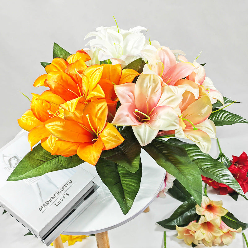 Artificial Lily Flower Bush, 32in Silk Lilies, 5 Blooms, Home Decor, Wedding Arrangements, Bulk Wholesale Options