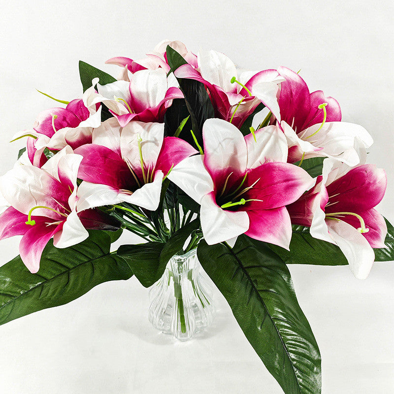 Artificial Lily Flower Bush, 32in Silk Lilies, 5 Blooms, Home Decor, Wedding Arrangements, Bulk Wholesale Options