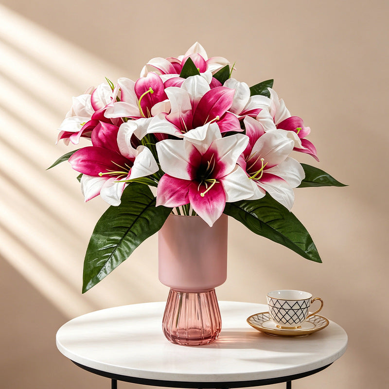 Artificial Lily Flower Bush, 32in Silk Lilies, 5 Blooms, Home Decor, Wedding Arrangements, Bulk Wholesale Options