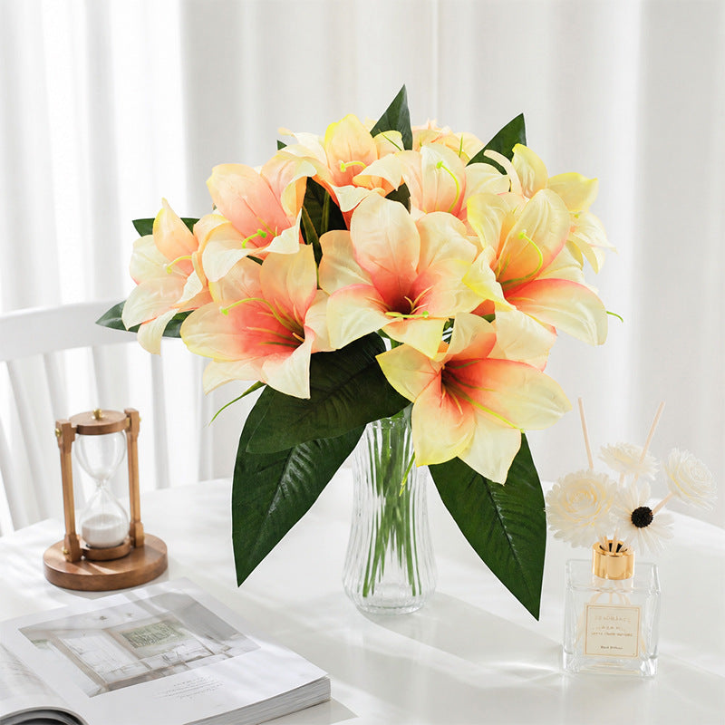 Artificial Lily Flower Bush, 32in Silk Lilies, 5 Blooms, Home Decor, Wedding Arrangements, Bulk Wholesale Options