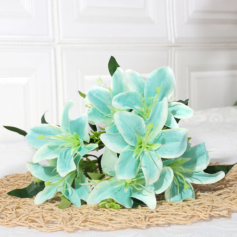 Luxury Silk Lily Bush with 7 Blooms, 14" Tall, Realistic Artificial Flowers for Weddings, Home Decor, Events