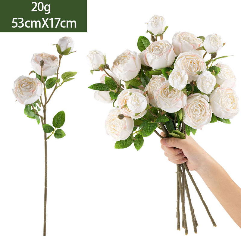 Artificial Empress Rose Bush, 21" Silk Flower Bouquet for Home Decor, Weddings & Events