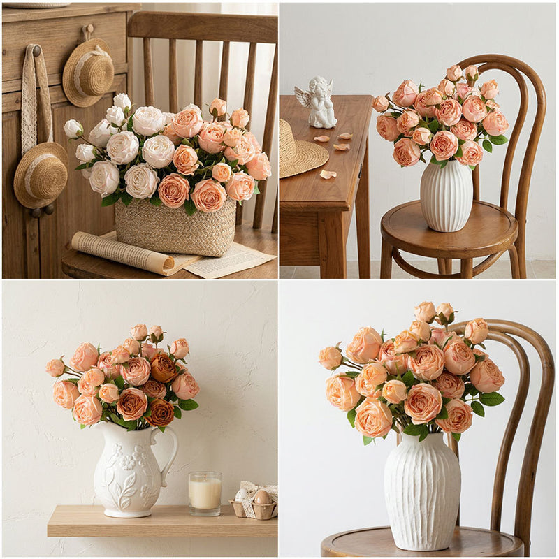 Artificial Empress Rose Bush, 21" Silk Flower Bouquet for Home Decor, Weddings & Events