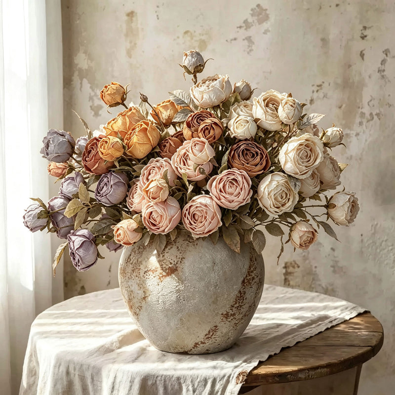 Artificial Empress Rose Bush, 21" Silk Flower Bouquet for Home Decor, Weddings & Events