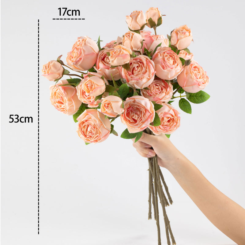 Artificial Empress Rose Bush, 21" Silk Flower Bouquet for Home Decor, Weddings & Events