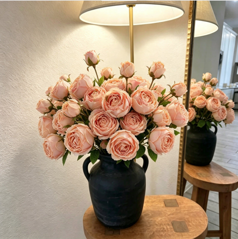 Artificial Empress Rose Bush, 21" Silk Flower Bouquet for Home Decor, Weddings & Events