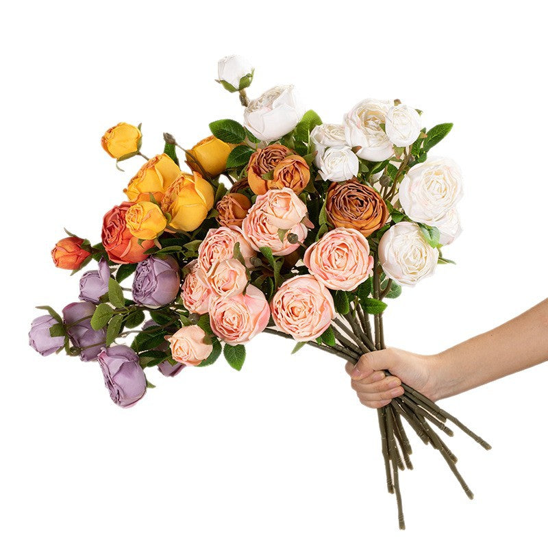 Artificial Empress Rose Bush, 21" Silk Flower Bouquet for Home Decor, Weddings & Events