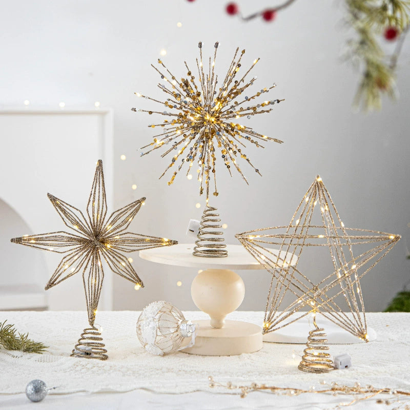 Christmas Tree Topper Star, 6 Styles with Lights, Winter Wedding & Party Decoration, Holiday Decor, 20"