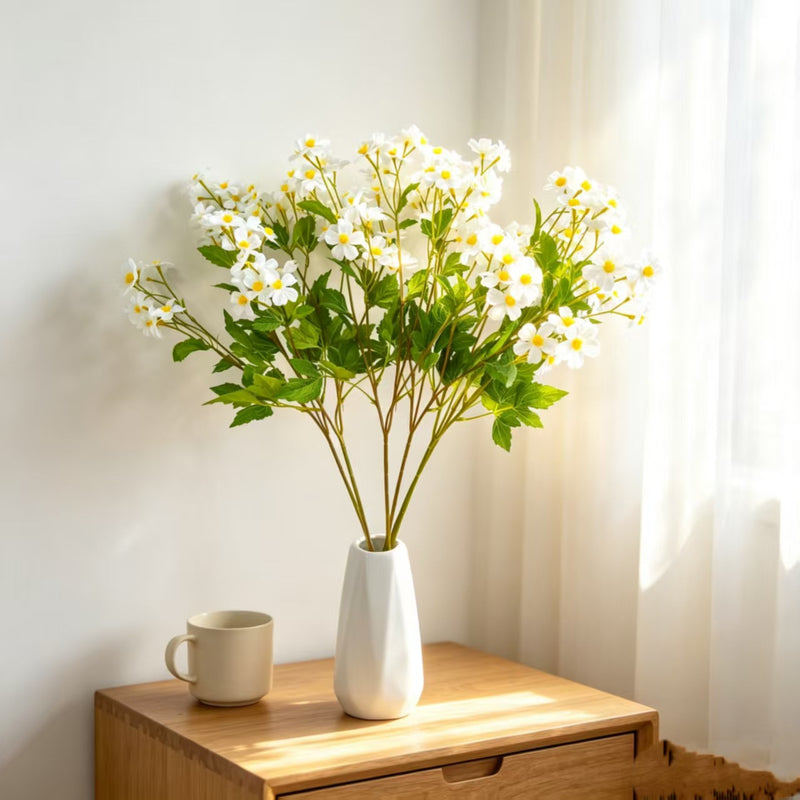 Artificial Chamomile Bush, 30 Blooms, 27" Tall Silk Flowers for Wedding Decor, Home Styling, and Events