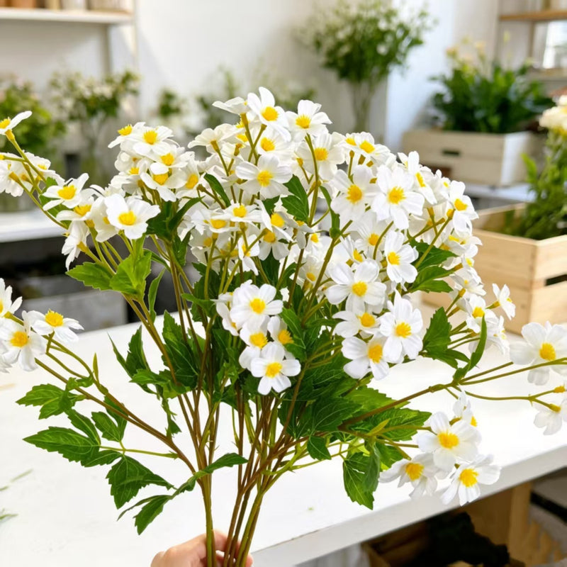 Artificial Chamomile Bush, 30 Blooms, 27" Tall Silk Flowers for Wedding Decor, Home Styling, and Events