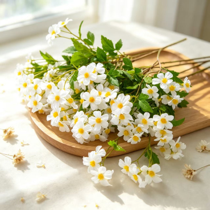 Artificial Chamomile Bush, 30 Blooms, 27" Tall Silk Flowers for Wedding Decor, Home Styling, and Events