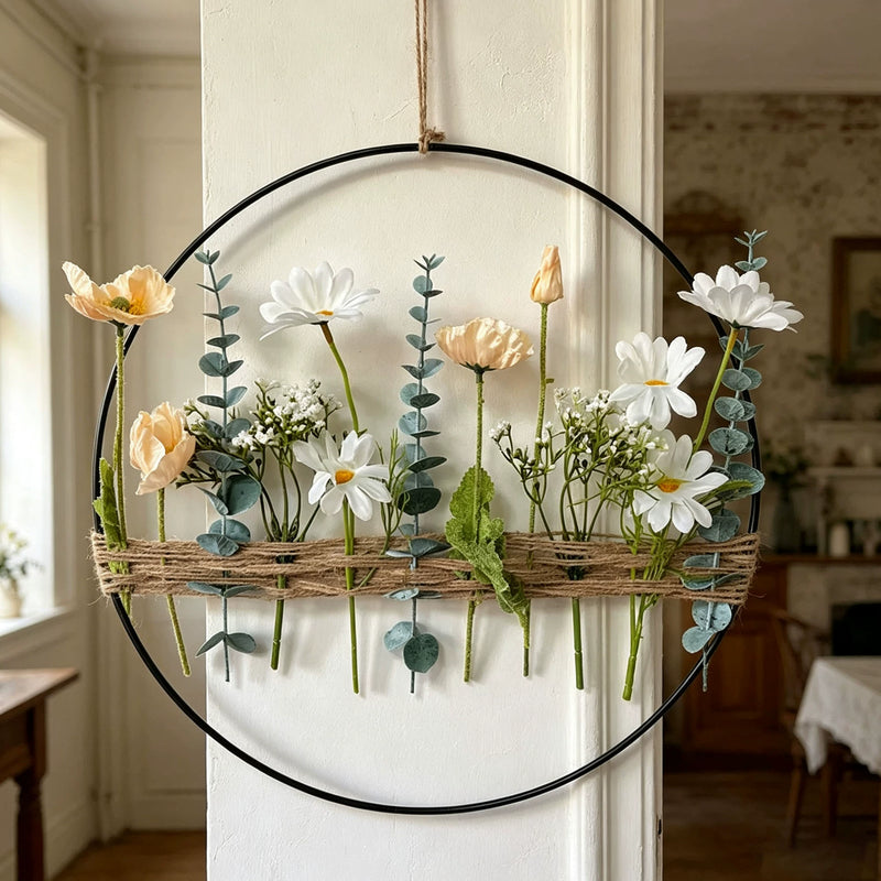 Artificial Eucalyptus & Poppy Flower Wreath, 16" Handmade Hanging Decor for Home, Wedding & Events, Realistic Greenery Wall Hanging