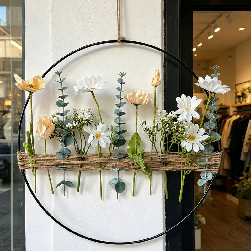Artificial Eucalyptus & Poppy Flower Wreath, 16" Handmade Hanging Decor for Home, Wedding & Events, Realistic Greenery Wall Hanging