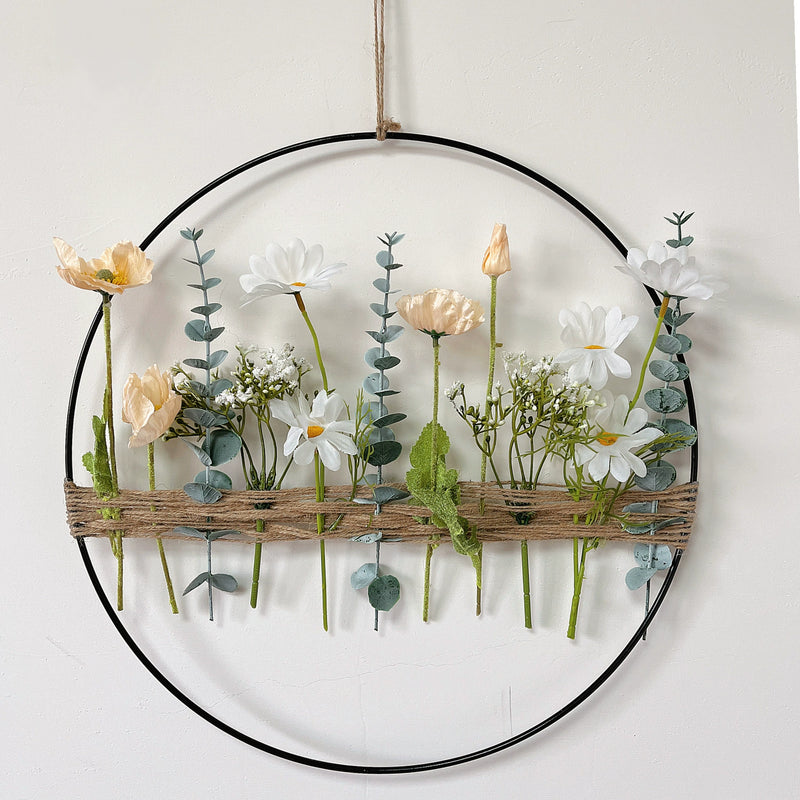 Artificial Eucalyptus & Poppy Flower Wreath, 16" Handmade Hanging Decor for Home, Wedding & Events, Realistic Greenery Wall Hanging