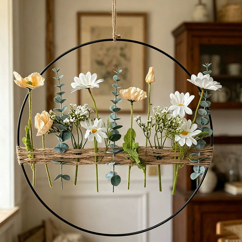 Artificial Eucalyptus & Poppy Flower Wreath, 16" Handmade Hanging Decor for Home, Wedding & Events, Realistic Greenery Wall Hanging