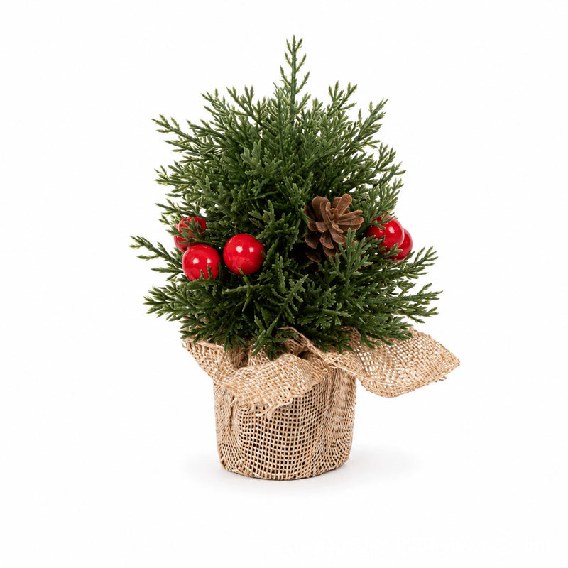 Mini Christmas Tree Decor, Set of 3 Sizes, Burlap Base with Pinecones, Holiday Tabletop Decor for Home, Office, and Events