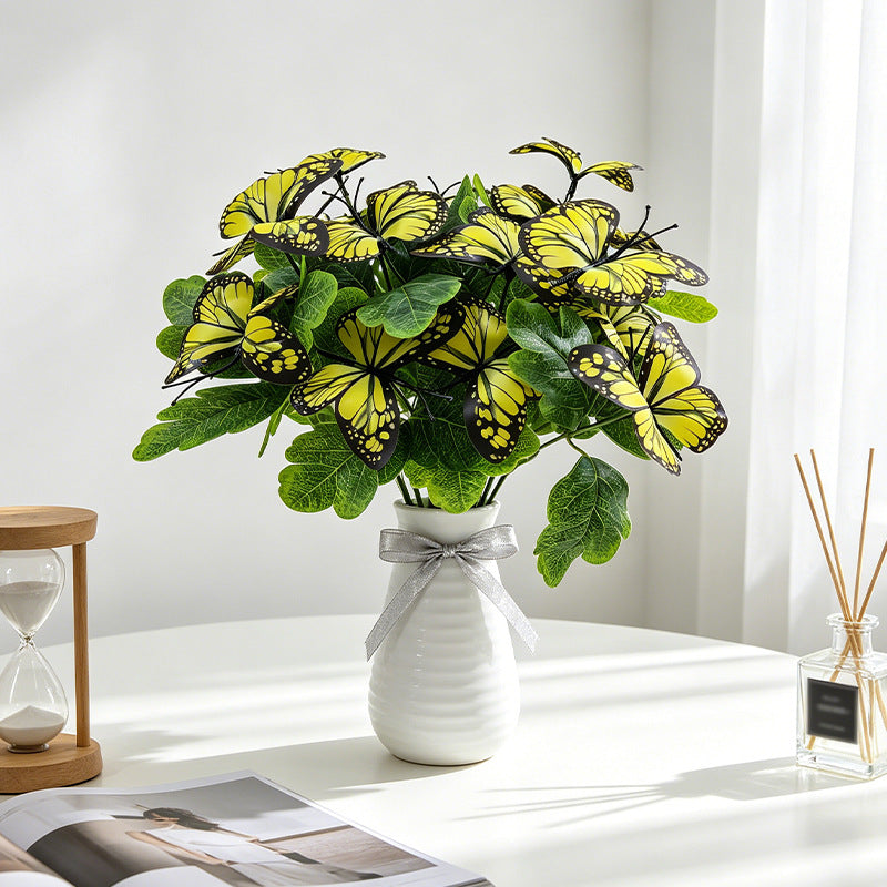 Artificial Butterfly Flower Bush, 5 Blooms per Stem, 11" Tall, Light Luxury Style, Perfect for Weddings, Events, Home Decor, Pack of 5