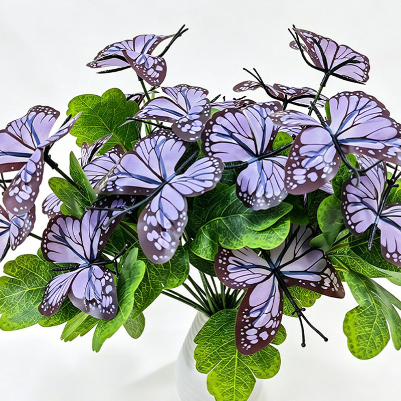 Artificial Butterfly Flower Bush, 5 Blooms per Stem, 11" Tall, Light Luxury Style, Perfect for Weddings, Events, Home Decor, Pack of 5