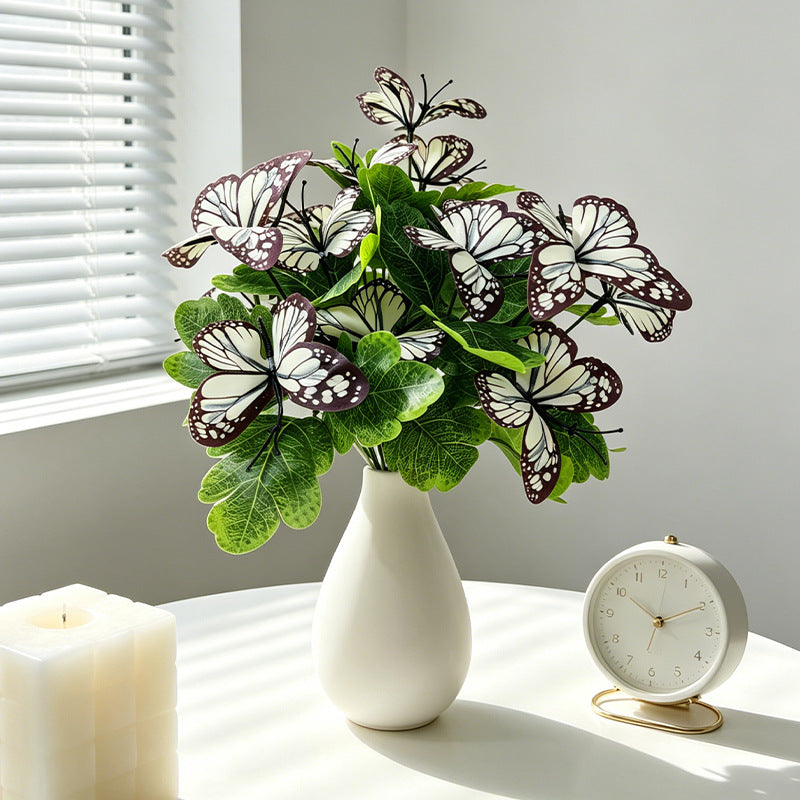 Artificial Butterfly Flower Bush, 5 Blooms per Stem, 11" Tall, Light Luxury Style, Perfect for Weddings, Events, Home Decor, Pack of 5